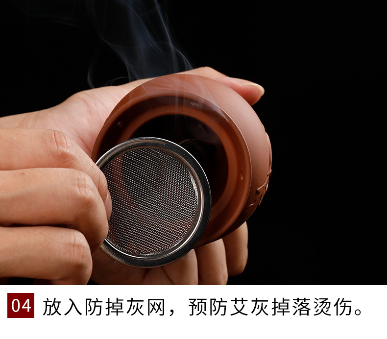 Purple Clay Moxibustion Jar Double Layer Heat Insulated Ceramic Gua Sha Cup Portable Warming Tool specifications