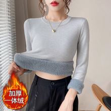 加绒加厚圆领一体绒毛衣女上衣秋冬针织衫2024修身保暖打底衫内搭