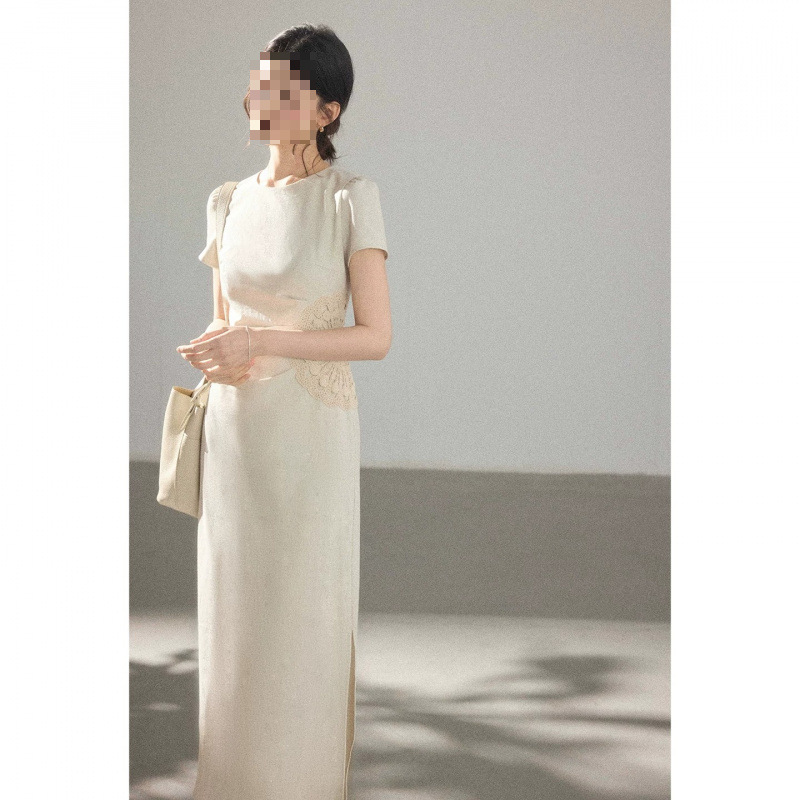 Baida Qingshan Ying High-End Handmade Crochet Floral Dress for Women, Summer Short-Sleeve Elegant Long Dress 2026 Baida Qingshan Ying High-End Handmade Crochet Floral Dress for Women, Summer Short-Sleeve Elegant Long Dress 2026