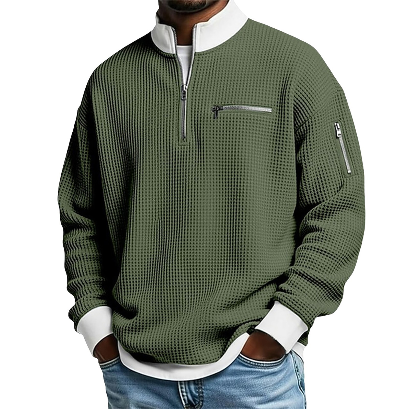 Cross-Border American Amazon Best-Selling High-Collar Color-Block Zip Hoodie Men's Sports Fashion Long Sleeve Casual Menswear