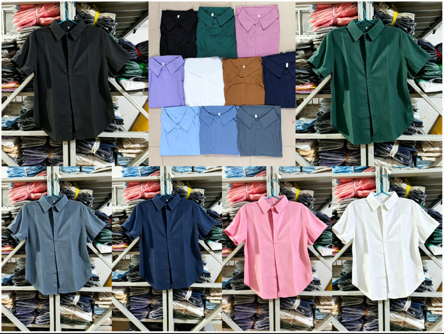 Camisa masculina de algodón y lino, cuello en V con botones