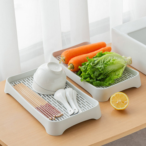 Rectangular home living room tea tray, creative tea set, water cup, drain tray, double-layer tray plastic fruit plate