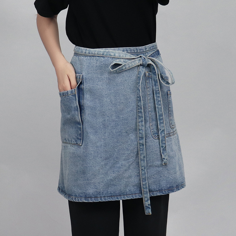 Transfronterizos Amazon delantal corto restaurante occidental barista ropa de trabajo coreana moda lavada delantal vaquero