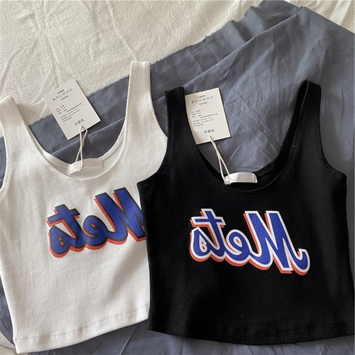 Black short camisole for women  summer inner sleeveless hot girl top European and American sexy tight outer layer