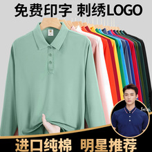 纯棉翻领t恤工作服定制长袖秋冬企业团体文化衫工装polo衫印logo