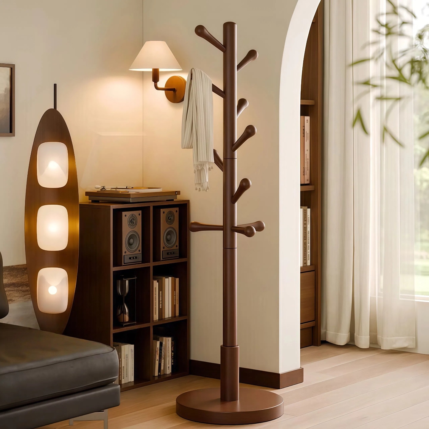 Solid Wood Coat Rack Floor-Standing Vertical Bedroom Living Room Clothes Rack Household Single Pole Vertical Simple Bag Rack