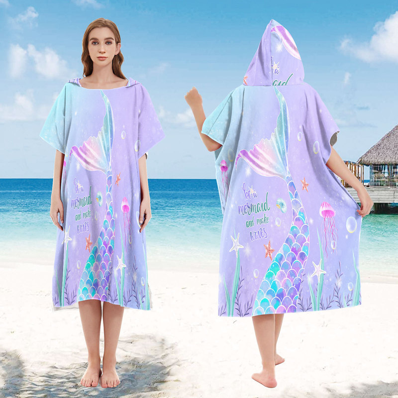 Mermaid Cape Beach Bathrobe Seaside Changing Bathrobe Surfing Suit Printed Hooded Bath Towel Drop Shipping Mermaid Cape Beach Bathrobe Seaside Changing Bathrobe Surfing Suit Printed Hooded Bath Towel Drop Shipping