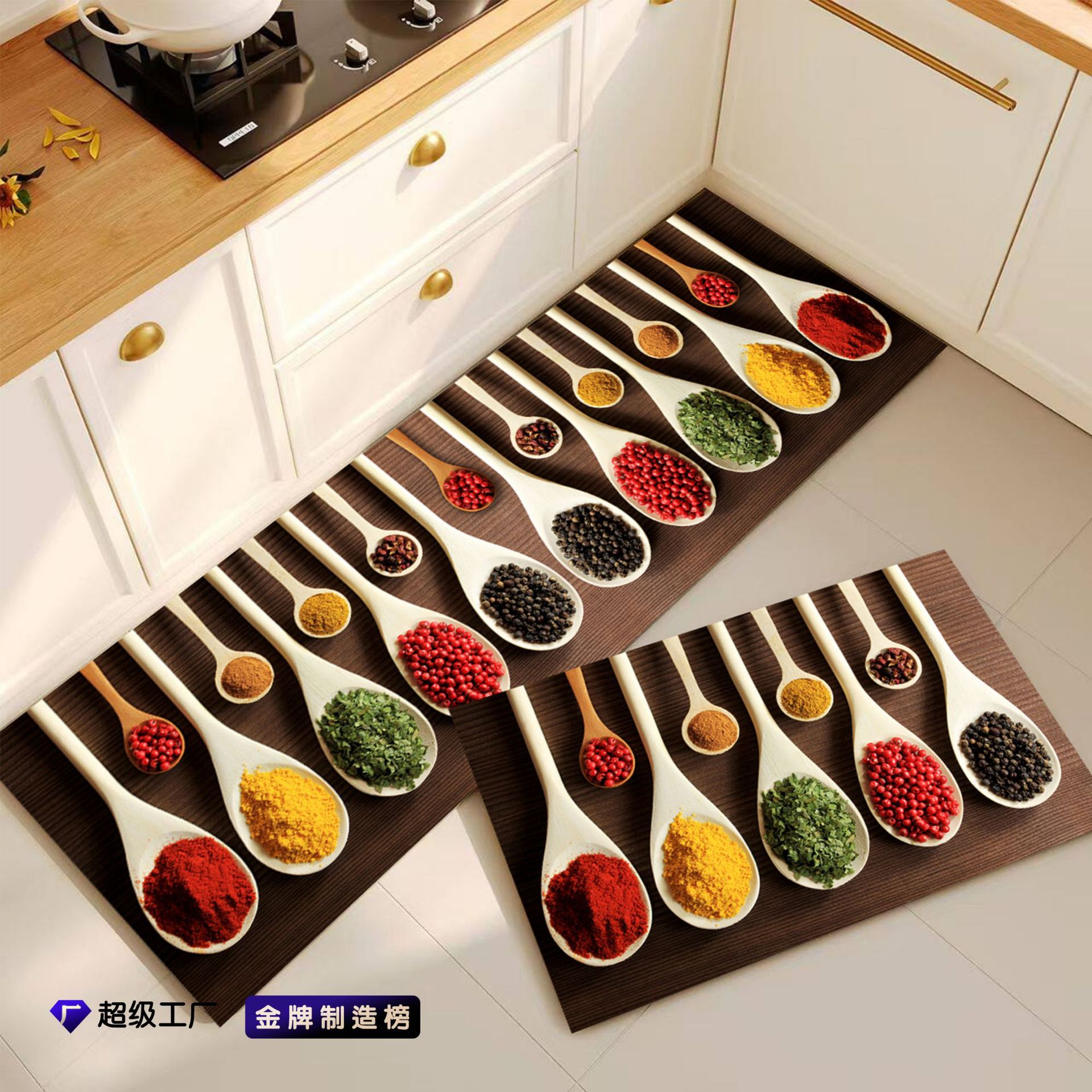 Botella de condimentos transfronterizos alfombra de suelo de cocina absorción de agua absorción de aceite alfombra especial antideslizante resistente a la suciedad fácil de cuidar ingredientes alfombra larga