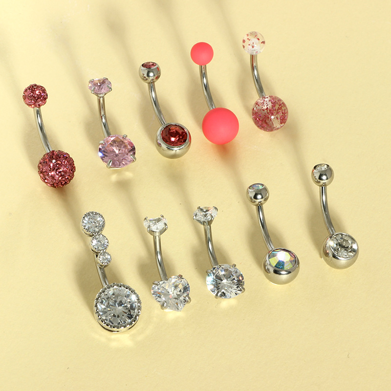 14G Navel Nail Set 10-Piece Stainless Steel Belly Button Ring Painted Color Piercing Jewelry detail image 7