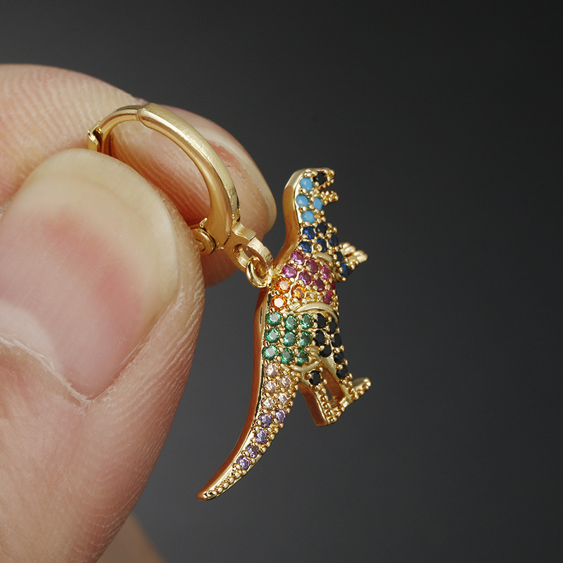Dinosaur Pattern Women'S Gender Inlay Design Fashion Dinosaur Copper Inlay Zircon Drop Earrings 1 Piece