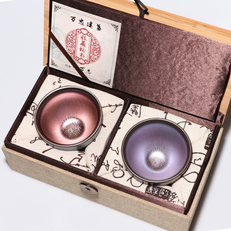 Original Iron Ore Pure Handmade Colored Gold Kiln-Fired Cup Set for Couples, High-End Small Tea Cups in Gift Box