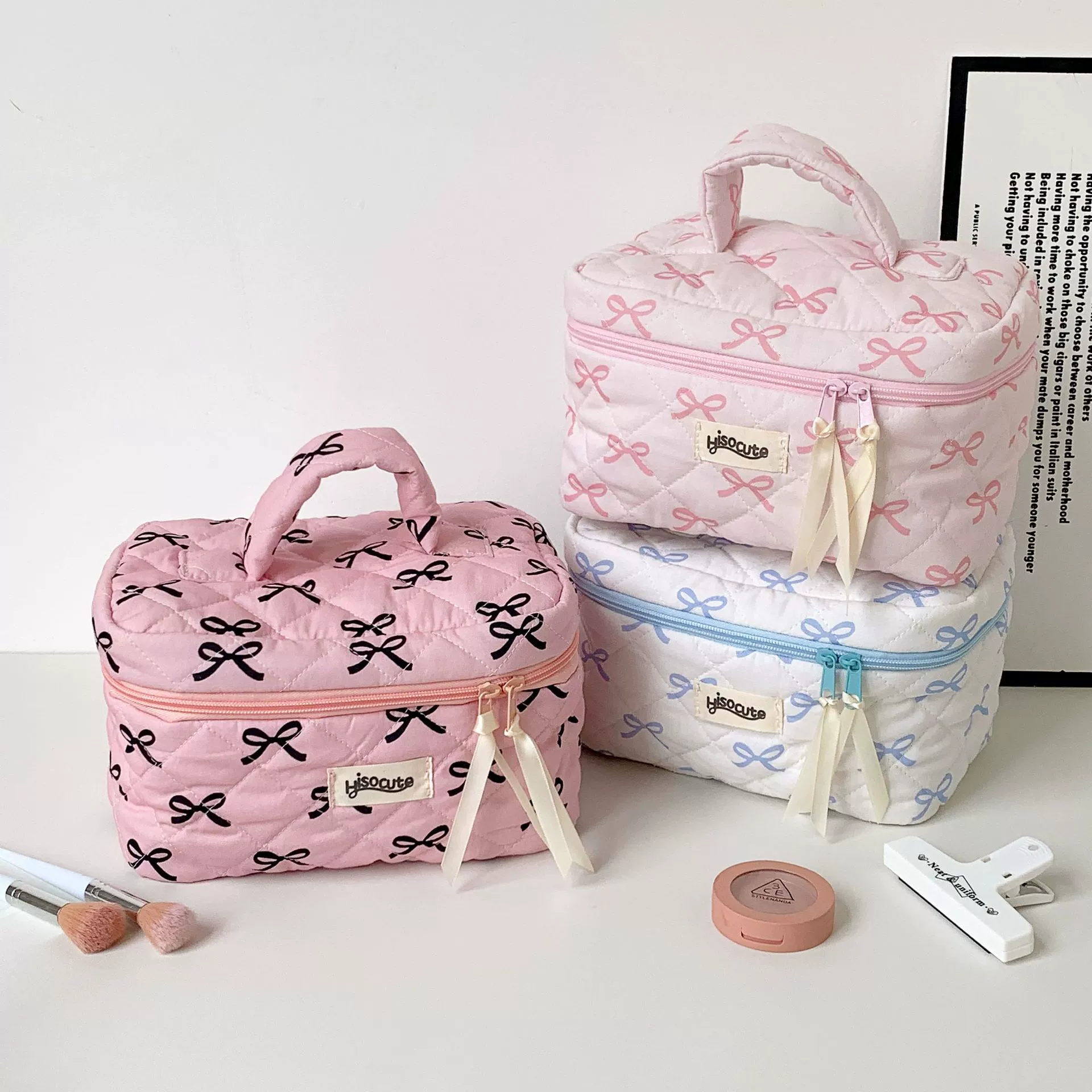 Емкая косметичка с бантом, большая organizer bag, корейский стиль