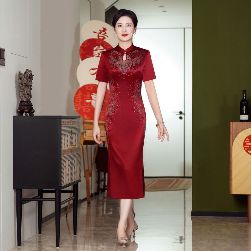 春秋妈妈婚宴礼服高贵年轻平时可穿洋气喜婆婆婚宴装旗袍连衣裙|undefined