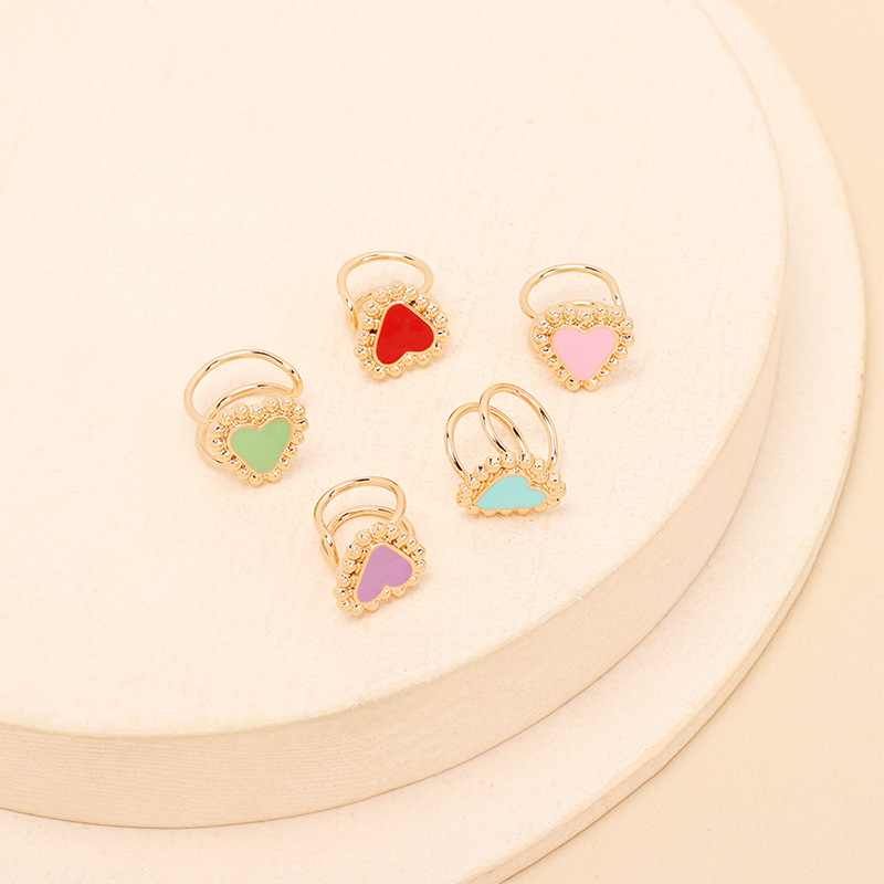 2g Weight Earrings Classification Housewarming, Anniversary, Business, Wedding, Travel, Birthday, Festival Occasion Women'S Gender Pink, Purple, Red, Green, Blue Color Nihaojewelry Retro Geometric Heart Opening Ring Wholesale Jewelry 3