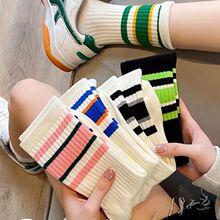 鲨鱼裤袜子女 ins休闲百搭条纹袜子 三杠拼色松口中筒女款袜批发