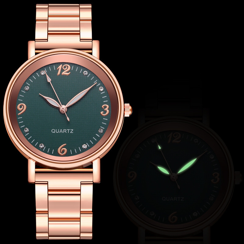 Relógio de quartzo feminino elegante com pulseira de aço_voghion.com