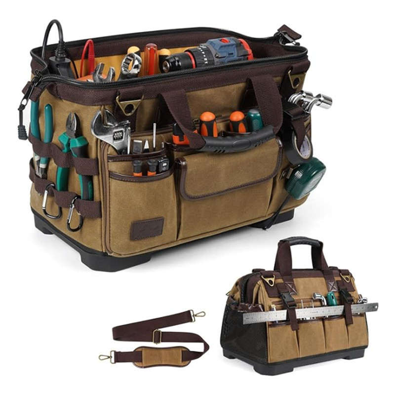 Transfronterizo portátil retrógrado de cera lienzo kit de herramientas bolsa de almacenamiento impermeable fondo duro para mecánico plomería