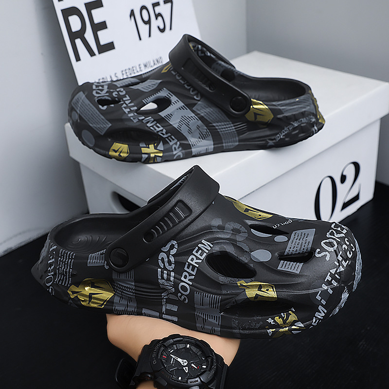 Zapatos con agujeros para hombres, ropa exterior de verano, zapatillas de Baotou casuales y resistentes al desgaste, sandalias de playa de todo fósforo de doble uso para hombres