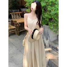 温柔风茶歇法式桔梗长裙气质女神范高级感吊带连衣裙夏季