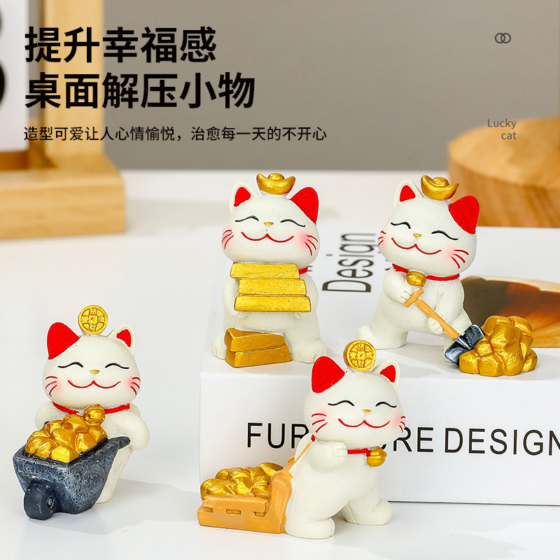 2024 new lying win lucky cat small ornaments home office desktop decompression decorations healing small gifts