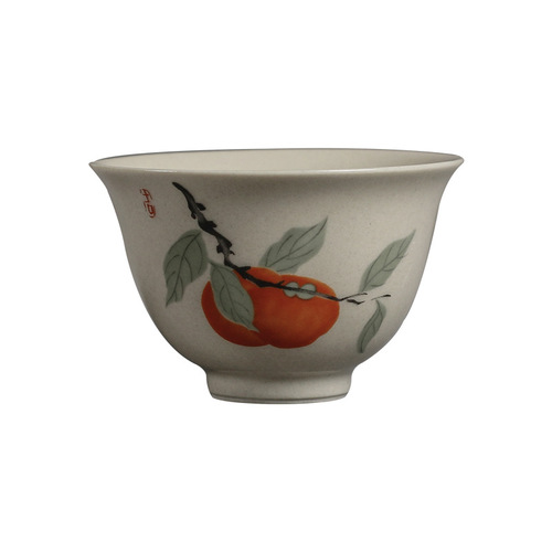 Vegetable gray retro persimmon tea cup household ceramic kung fu tea set small tea cup single cup