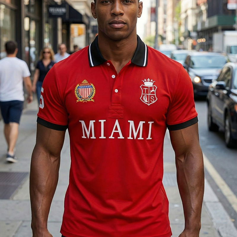 New Short Sleeve Polo Shirt Men's American Miami aliexpress Sports Casual Cotton European Size Plus Size