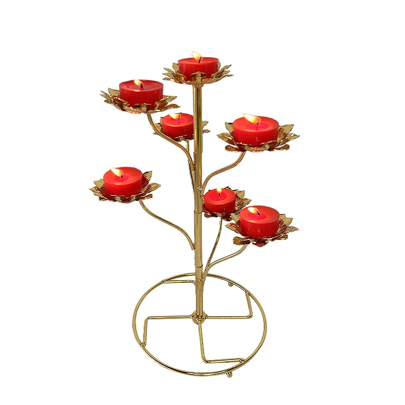 Lotus oil lamp seven-flower lamp holder gold detachable temple shrine offering Buddhist utensil candle holder golden lotus flower oil lamp