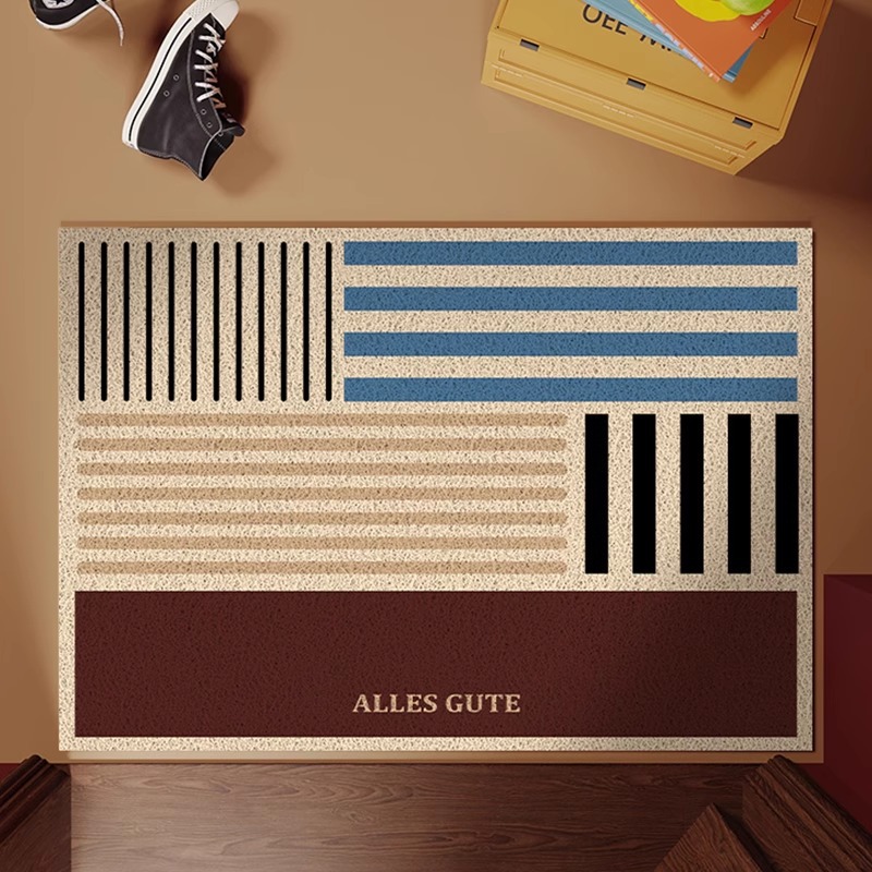 中古风条纹入户门地垫进门地毯高级感家用玄关丝圈可裁剪防滑脚垫