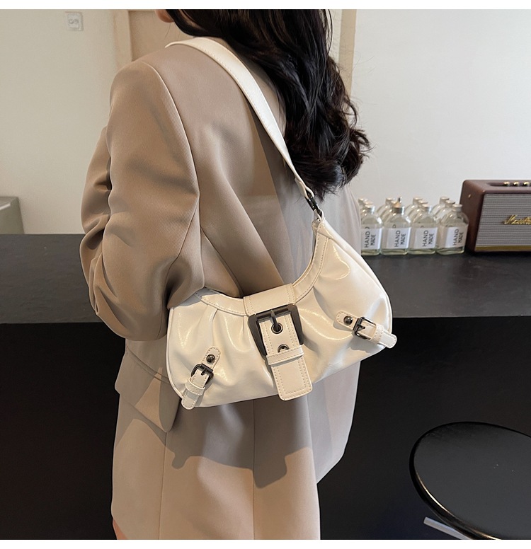 Distressed Buckle Ruched Zip Closure Shoulder Bag 38