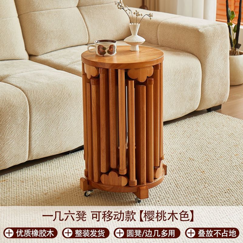 無垢材の積み重ね可能な組み合わせスツール、スタッキングスツール、ティーテーブル、丸椅子、ダイニングテーブル、来客用予備椅子、キャスター付き折りたたみ椅子|undefined