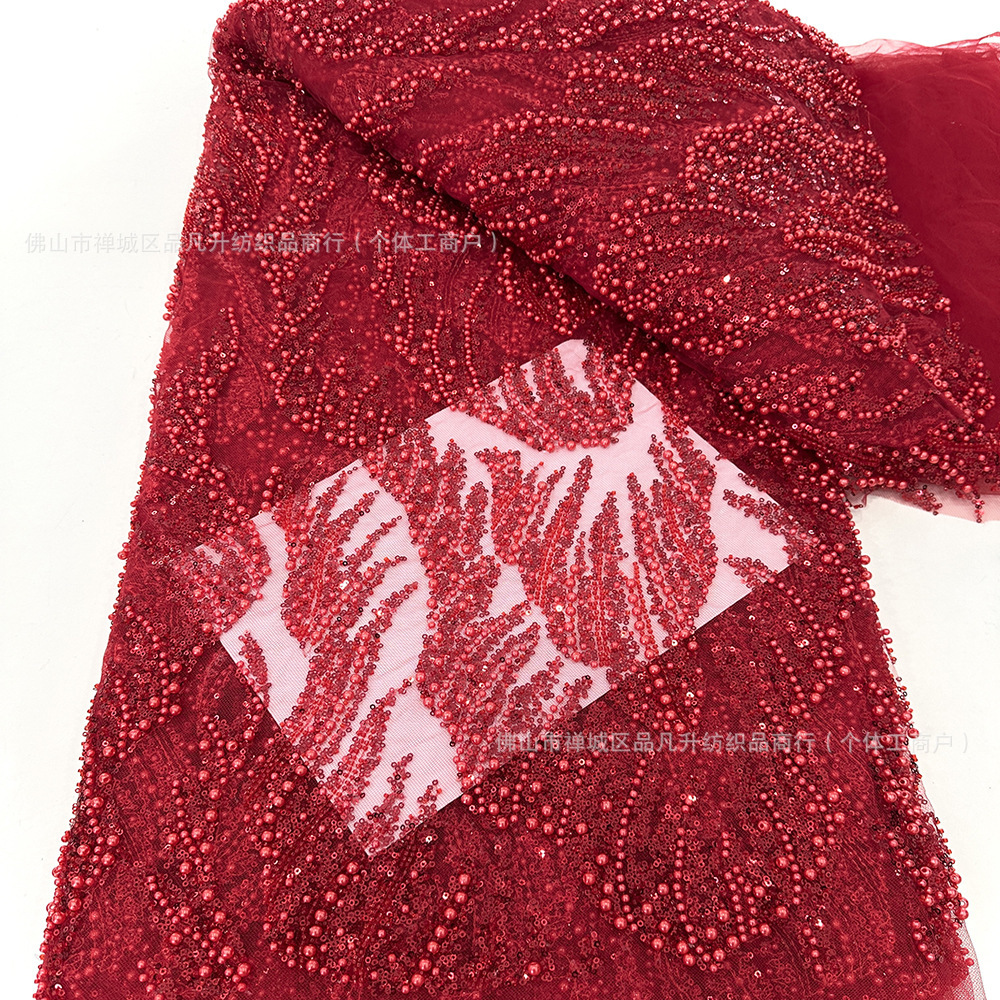 Tubo de perlas bordado tridimensional gran burbuja de perlas bordado tela de vestido de boda alta moda vestido de noche tela en stock al por mayor