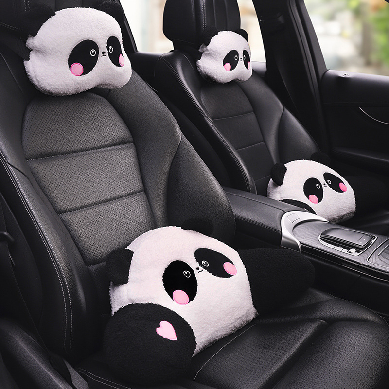 Almohada de reposacabezas para coche, cuello y asiento universal, estilo panda, dibujos animados, cuatro estaciones