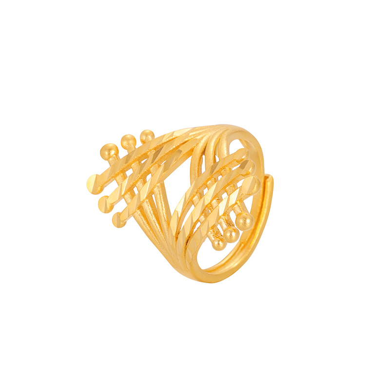 Anillo grande de la ley antigua de oro de arena vietnamita para damas que no se desvanece durante mucho tiempo, joyería de anillo abierto de estilo explosivo transfronterizo de simulación de latón