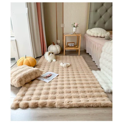 Light Luxury Wool Rug for Bathroom, Car Carpet - brown-color-new-rabbit-fur-bubble-velvet-60x200cm