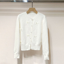 1件起批2025秋冬女装 圆领蝴蝶结单排扣长袖针织开衫上衣S250864