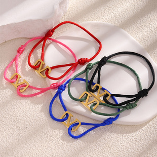 New Hot Sale Simple Square V Hollow Diy Woven Hand Rope Women's Fashion Niche Stainless Steel Bracelet Jewelry