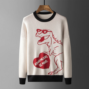Winter Loose Round Neck Youth Cotton Spot Long Sleeve Fit Brown Casual Ordinary Autumn and Winter Knitted Sweater for Men