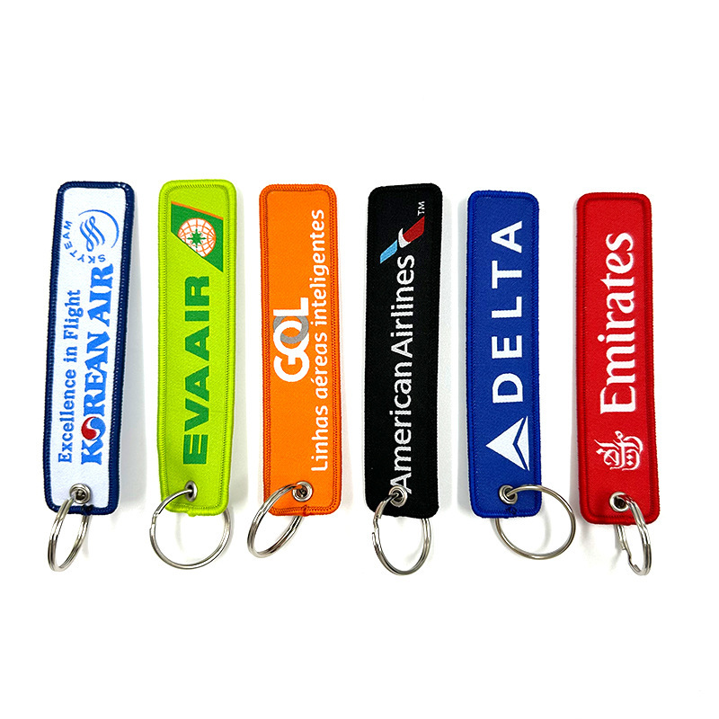 Double-Sided Embroidered Keychain Pendant Aviation Boarding Pass Woven Label Buckle Embroidered Edge Cloth Label Keychain