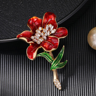 European and American fashion plant flower brooch all-match temperament ladies clothing accessories red flower high-grade corsage