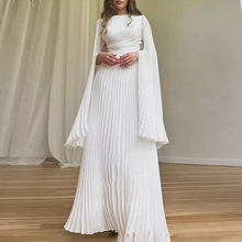 法式宫廷风超长袖复古舞会礼服长裙2025新款秋季收腰百褶连衣裙女