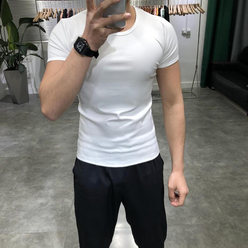2022 Summer Solid Color Men's Short-sleeved T-shirt Round Neck Casual Fashion Slim Fitness Multi-color Internet Celebrant Base Shirt Trendy