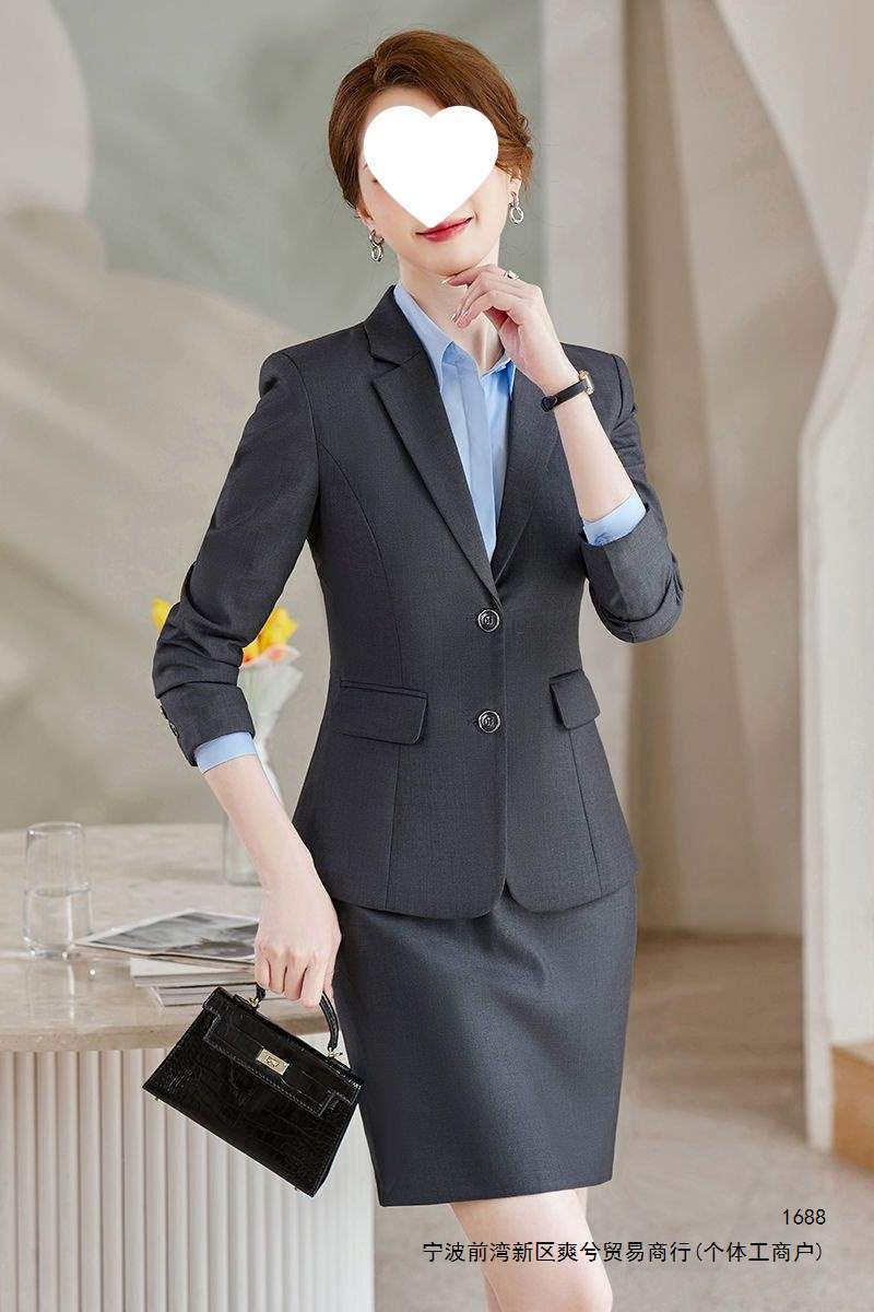 Women's grey suit set, spring and autumn, elegant professional formal wear, 2026 new style, sexy blazer jacket with rabbit fur lining.