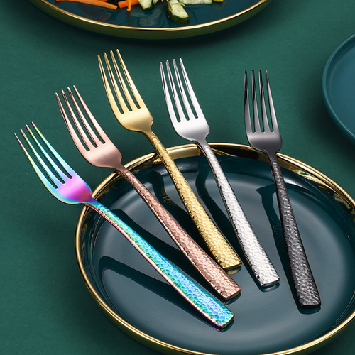 304 Stainless Steel Cutlery Set Square Handle Hammered Pattern Knife Fork Spoon Set Steak Knife Fork Western Dinner Spoon Gift Box