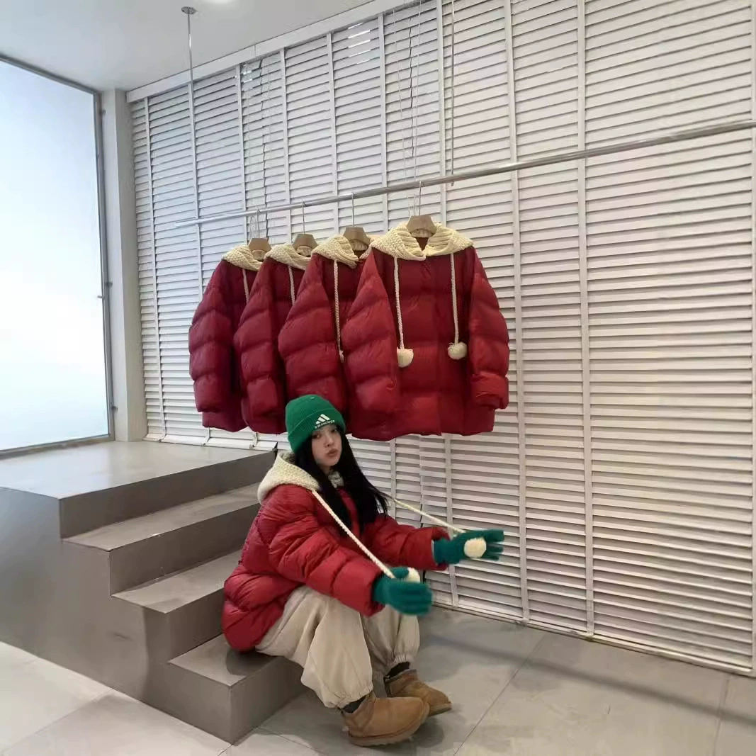 Зимний пуховик Yuyan 2025 года, корейская версия, красный, средней длины, с 90% наполнителем из белого утиного пуха, со съемным шерстяным капюшоном