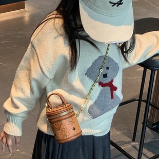New Children's Bear Printed Bucket Bag Fashionable All-match Crossbody Shoulder Bag Autumn and Winter Girls' Chain Coin Purse