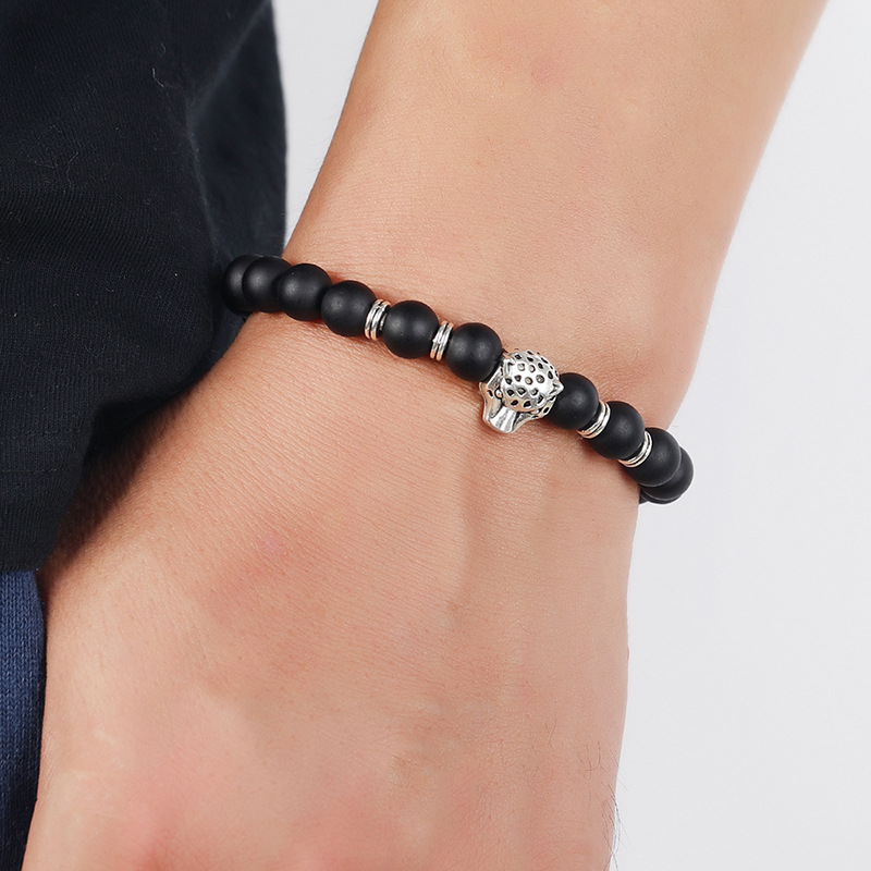 Korean version of tiger head beaded bracelet 8mm dumb black frosted bracelet net red jewelry