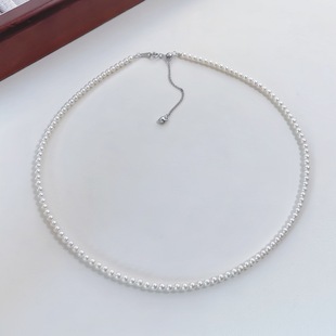 3mm Small Baby Pearl Necklace Women's Simple French Clavicle Chain Niche Stacking 925 Sterling Silver Necklace Wholesale