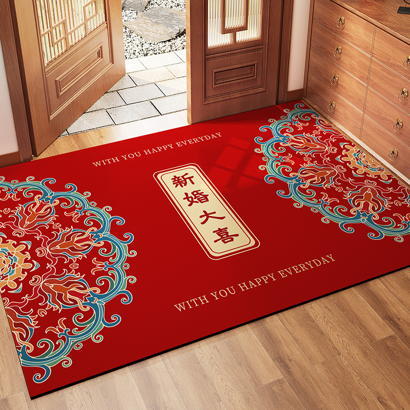 喜庆新婚入户门脚垫玄关门垫进门家用结婚地垫红色喜字地毯批发|undefined