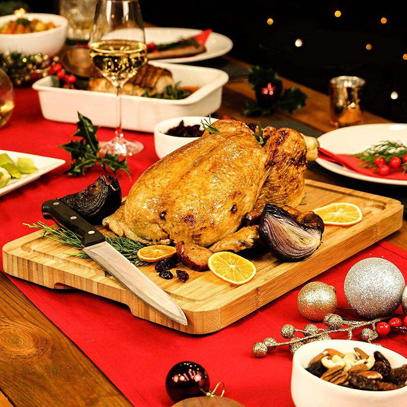Tabla de cortar de bambú tabla de cortar doméstica tabla de cortar antideslizante multifuncional con uñas conveniente bandeja de bambú de pollo asado