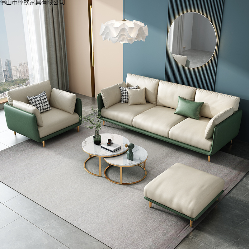 Simple Sofa Living Room Small Apartment Technology Cloth Double Straight Row Three-Seat Simple Fabric Sofa Rental House Furniture